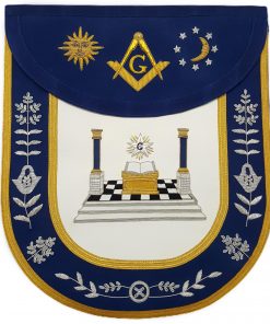 Master mason traditional round apron altar, pillars, sun, moon